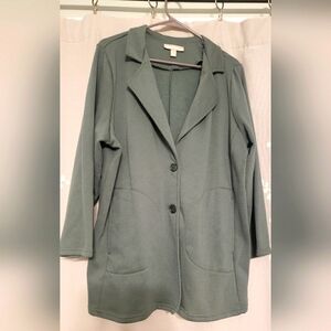 Woman Within Jacket/Blazer - Size L - Pockets - Cotton Blend - Pockets - Green